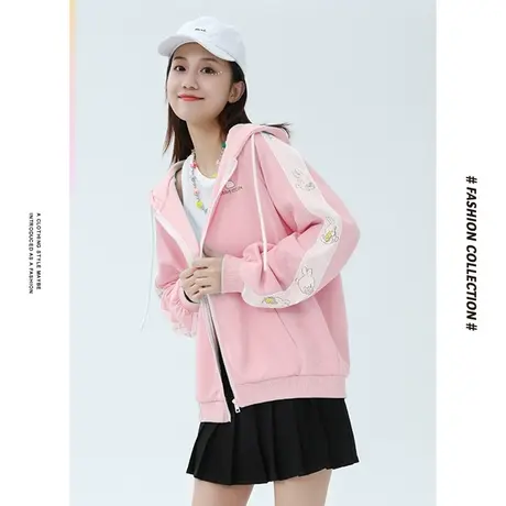 [商场同款]唐狮冬季外套女拼色插肩袖连帽针织都市时尚青春潮流图片