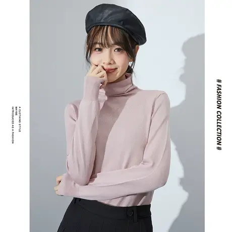 [商场同款]唐狮冬毛衫女净色堆堆领高领保暖都市白领通勤百搭毛衣商品大图