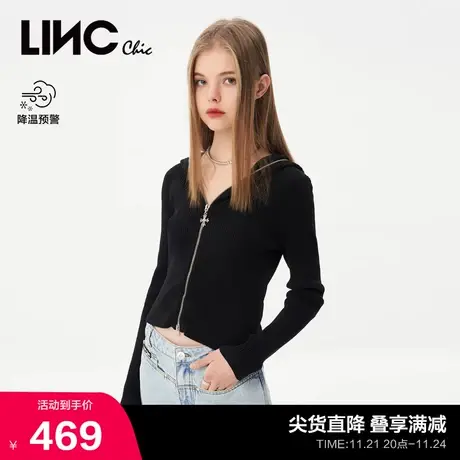 LINCCHIC金羽杰针织衫新款修身连帽内搭针织毛衣外套女S231SW167Y商品大图
