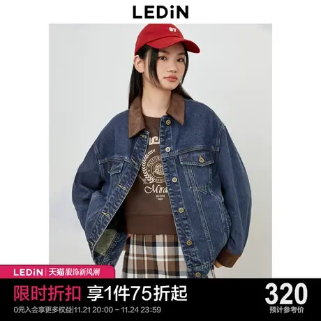 乐町新品拼接休闲牛仔外套2023秋季后背印花宽松潮流时尚女装上衣商品大图