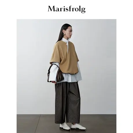 【商场同款】玛丝菲尔冬新款红棕色宽松阔腿直筒休闲裤女商品大图