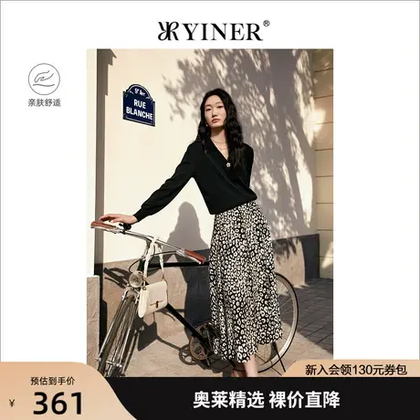 YINER音儿女装2022春季新款钉珠斜颈小V领针织开衫商品大图