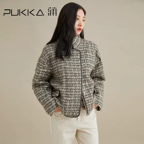 蒲PUKKA  毛呢外套拉链粗毛呢短外套女士设计感小众商场同款图片