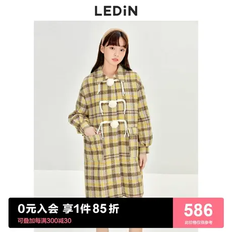 乐町格纹甜美牛角扣大衣2022秋冬新款活泼黄小个子JK呢子毛呢外套图片