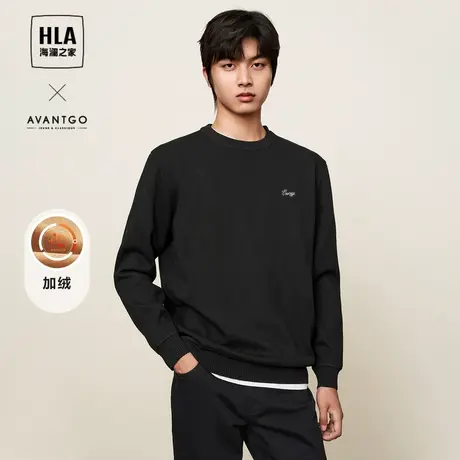HLA/海澜之家轻商务经典系列长袖针织衫23秋冬圆领加绒保暖毛衣男图片