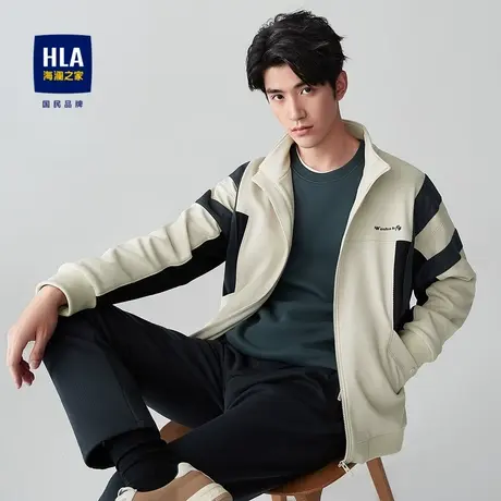 HLA/海澜之家撞色刺绣夹克2023秋季新款立领明线修饰休闲风外套男商品大图
