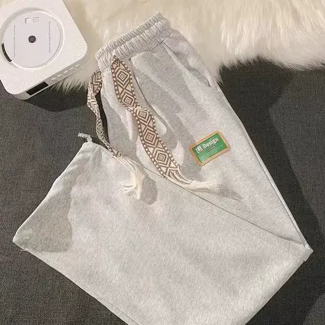 大码阔腿裤女夏季薄款宽松小个子高腰显瘦休闲运动束脚长裤潮ins商品大图