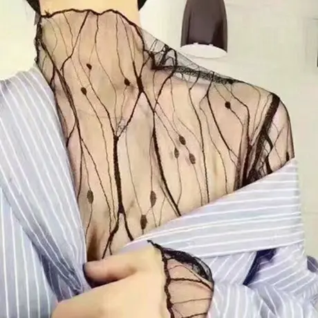 高领打底衫女薄款T恤2024新款秋冬亮丝网纱长袖上衣蕾丝内搭小衫图片