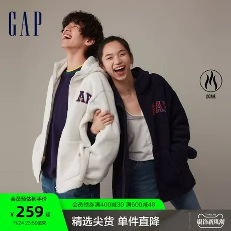 【断码优惠】Gap男女装冬季新款LOGO仿羊羔绒保暖情侣卫衣841337商品大图