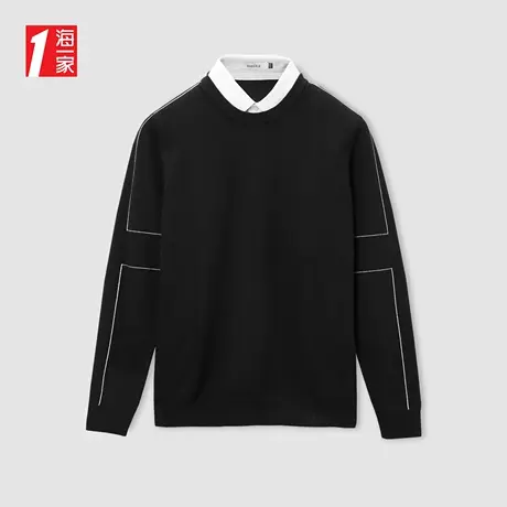 海一家休闲舒适假两件2023秋季新款简约时尚日常男士双领针织衫商品大图