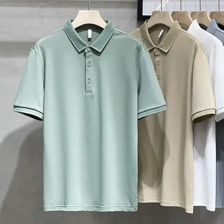 含蚕丝男士短袖polo衫2023夏季新款商务休闲翻领T恤保罗衫男上衣商品大图