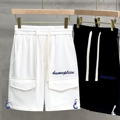 春夏季高街新款休闲短裤男潮牌工装裤卫裤显瘦男士五分裤宽松中裤商品大图