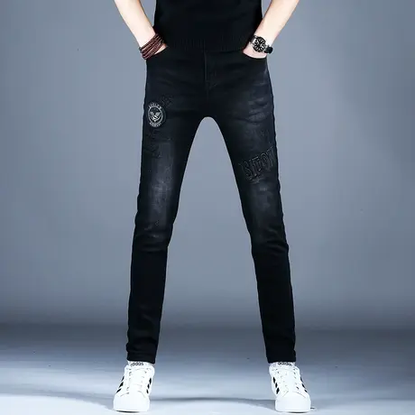 秋冬刺绣牛仔裤男潮牌弹力潮流裤子男士小脚修身弹力2023新款男裤商品大图