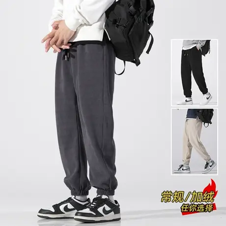 博澳绒裤子男春秋冬季加厚2022款潮宽松束脚运动卫裤男士休闲长裤商品大图