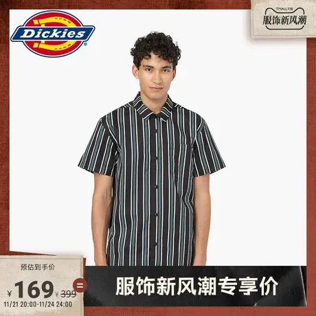 Dickies 春夏休闲翻领工装短袖条纹衬衫宽松上衣图片