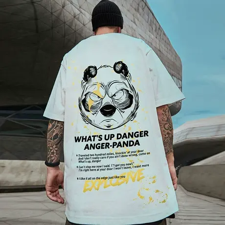 oversize国潮中国风熊猫t恤潮胖子男装短袖潮牌宽松夏季大码潮流图片