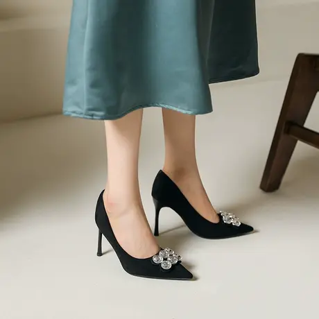 尖头高跟鞋女细跟2024年春夏季新款性感少女水钻百搭浅口职业单鞋商品大图