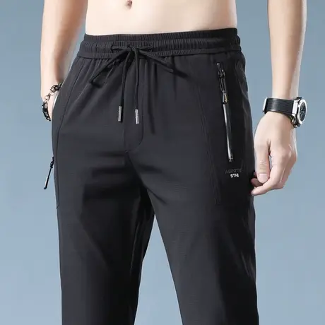 夏季超薄款冰丝运动长裤男士修身小脚弹力男裤子宽松紧腰夏天夏裤商品大图