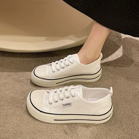 日系芒果头帆布鞋2024新款女夏季薄款小众设计奶呼呼休闲小白板鞋商品大图