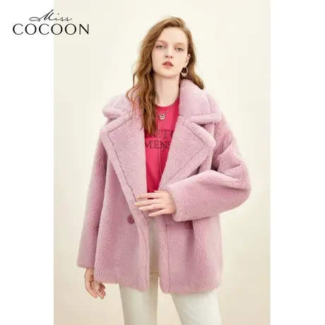 missCOCOON轻机车风廓形多巴胺粉色2023冬装新款女大翻领设计皮草商品大图