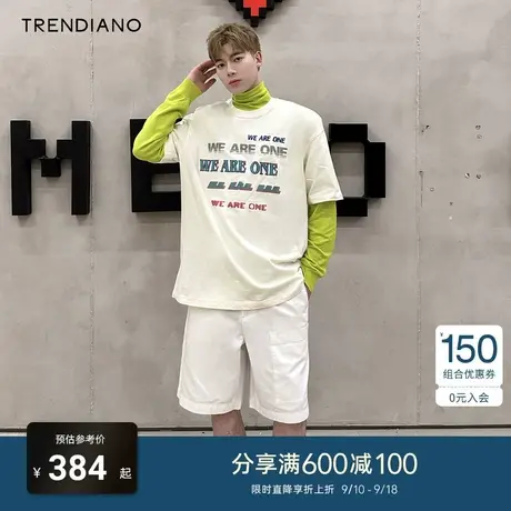 TRENDIANO官方2023新款春夏季时尚字母短袖美式t恤男款潮商品大图