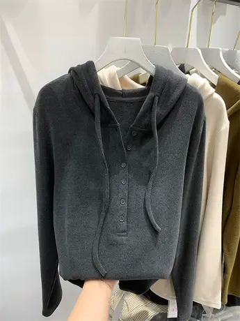 欧货双面德绒连帽套头卫衣女2023年冬季新款宽松休闲保暖内搭上衣商品大图