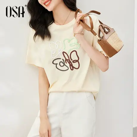 OSA欧莎薄款宽松印花短袖t恤女夏季2023年新款设计感显瘦体恤上衣商品大图
