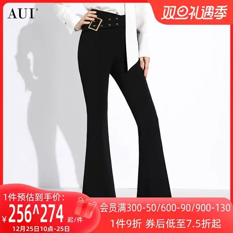 AUI黑色高级感显瘦微喇叭裤女冬2024新款御姐气质高腰休闲长裤子图片