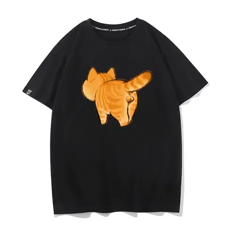 秀洛铃铛猫大橘豹猫暹罗猫蛋蛋的忧伤夏季短袖T恤男打底宽松半袖商品大图