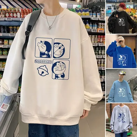 港风宽松套头长袖圆领卫衣男春秋季ins潮牌无帽日系多啦A梦上衣服商品大图