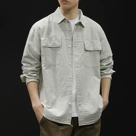 贴布休闲衬衫男长袖春季2024新款男装大码男士衬衣外套潮牌春秋款商品大图