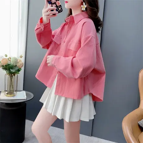 超火小个子百搭牛仔衬衫女春季2024年新款洋气复古设计感外套上衣商品大图