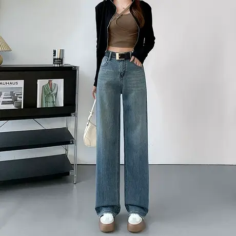 遮胯阔腿牛仔裤女2024春秋新款高腰垂感显瘦宽松梨形身材拖地裤子商品大图