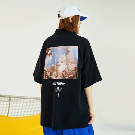 Nuthink美式复古vintage丘比特POLO衫男潮小众设计感加肥加大半袖商品大图