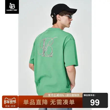 Lilbetter  夏季短袖t恤男纯色宽松印花体恤半袖打底衫圆领上衣潮商品大图