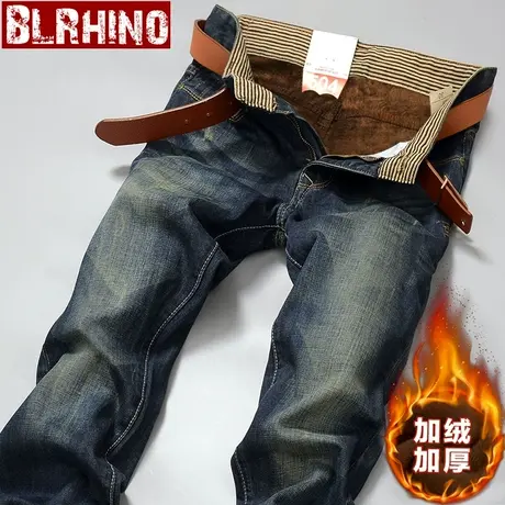 冬季韩版潮裤加绒男士宽松直筒牛仔裤复古男装青年加厚保暖带绒裤商品大图