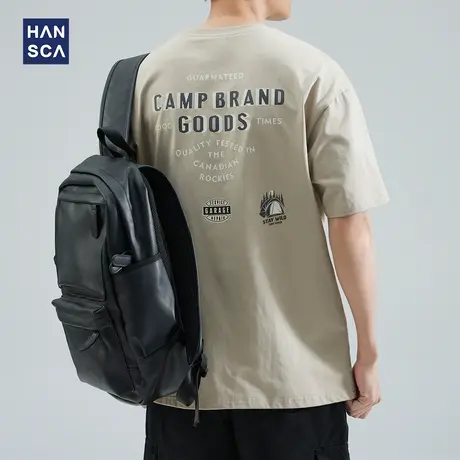 hansca 复古印花短袖t恤男夏季260g重磅圆领休闲运动纯棉大码体恤商品大图