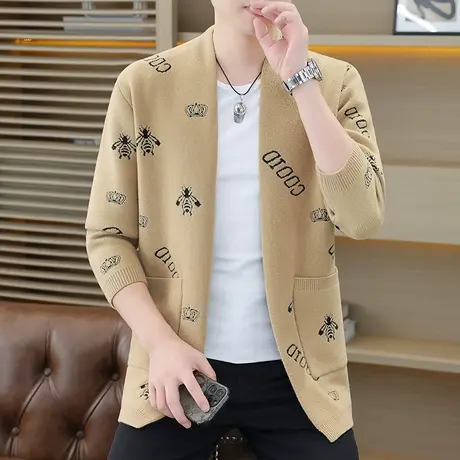 针织衫外套男士潮流时尚休闲修身百搭秋装毛衣开衫大码男装上衣服图片