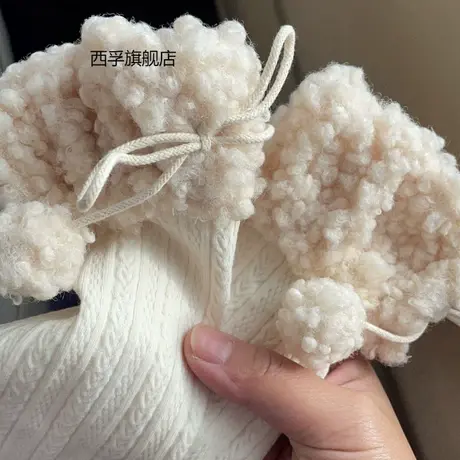 jk日系羊羔毛中筒袜秋冬爱心麻花毛球保暖绒绒可爱小腿袜堆堆袜女图片
