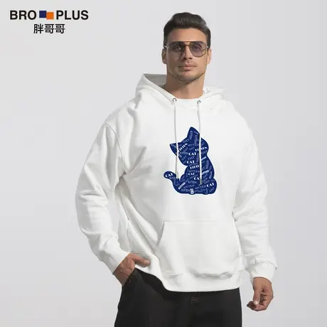 胖哥哥连帽卫衣男大码重磅厚款纯棉宽松卡通休闲运动帽衫加肥加大图片