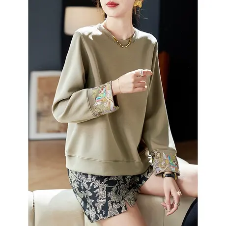 宝诗黎【新品价198元】圆领刺绣慵懒短卫衣ACU1081商品大图