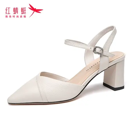 红蜻蜓尖头包头凉鞋真皮正品女鞋高跟鞋女夏季粗跟女士妈妈凉鞋女商品大图