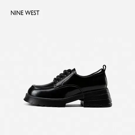 Nine West/玖熙2023年春季新款英伦风黑色小皮鞋女系带厚底乐福鞋商品大图