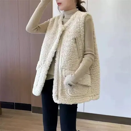 羊羔毛马甲女秋冬新款欧货皮毛一体设计感马夹宽松坎肩背心外套潮图片