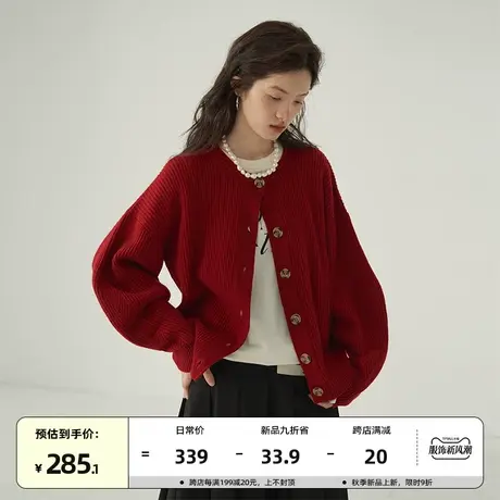 omont蛋挞家 复古羊毛针织开衫女2023秋冬新款圆领慵懒宽松厚毛衣图片