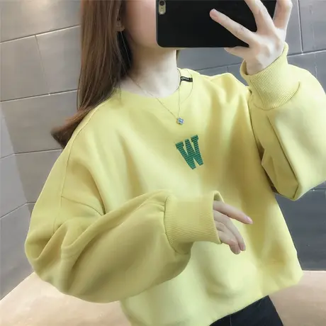 纯色卫衣2023秋季新款百搭长袖短款小个子显瘦上衣早秋薄款套头女商品大图
