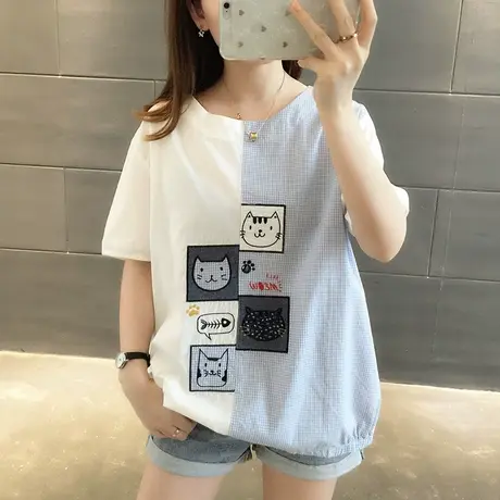 纯棉短袖T恤女装宽松2023年新款秋季洋气中长款设计感打底衫爆款商品大图