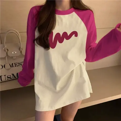 美式宽松长袖t恤女秋冬2023年新款复古小众甜酷穿搭插肩袖百搭ins商品大图