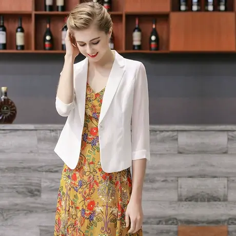 chic小西装外套女薄款雪纺上衣2023新款OL职业西服短款西装外套夏图片