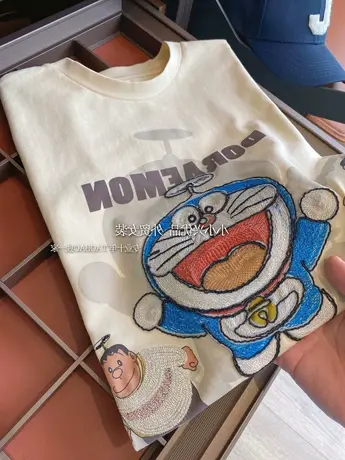 大码美式复古刺绣短袖t恤女2022夏季宽松潮牌oversize半袖上衣ins图片